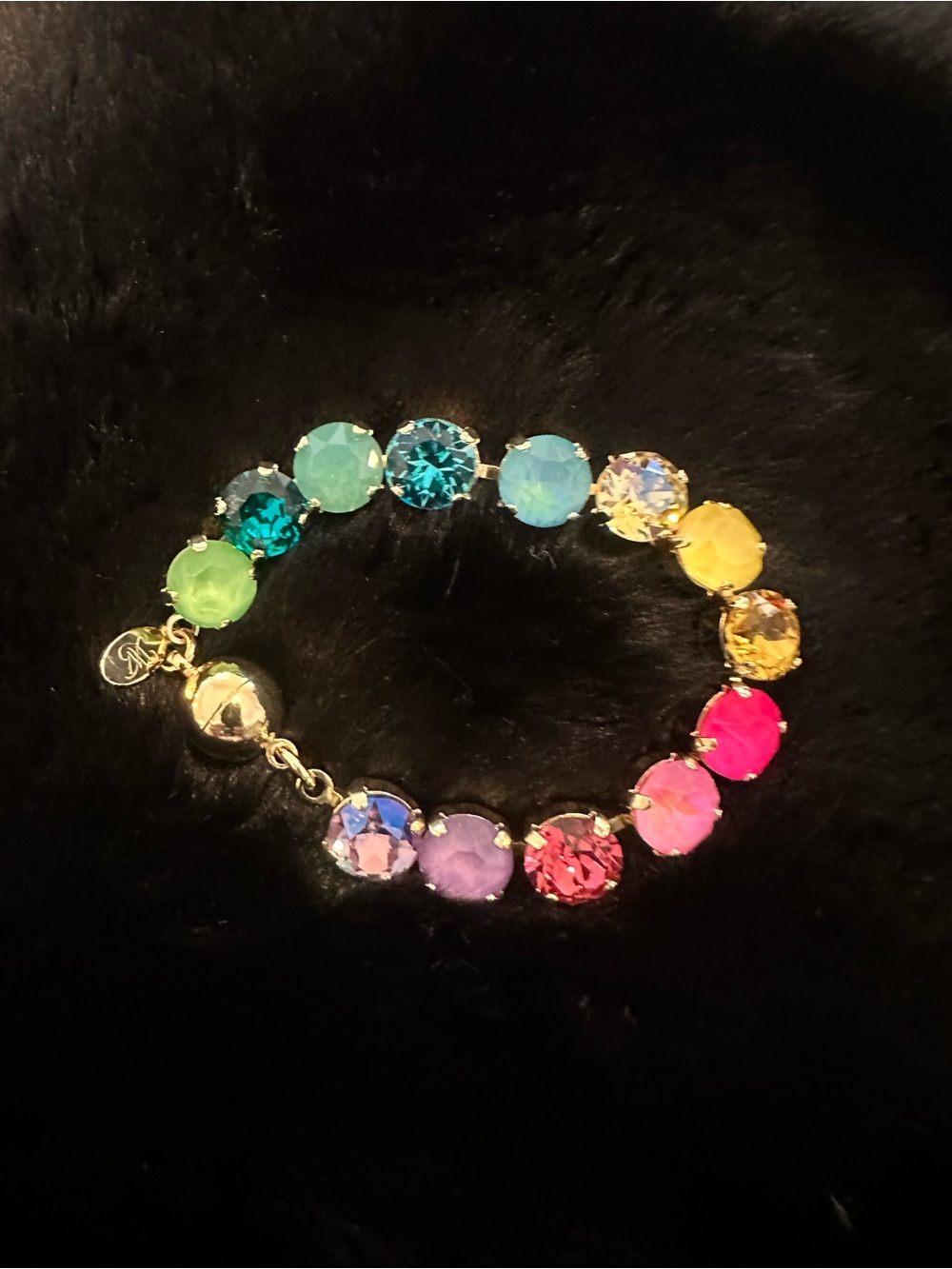 Multicolor Crystal Round Link Bracelet - Women Jewelry